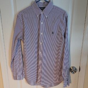 Ralph Lauren Men's Purple and White Striped Shirt